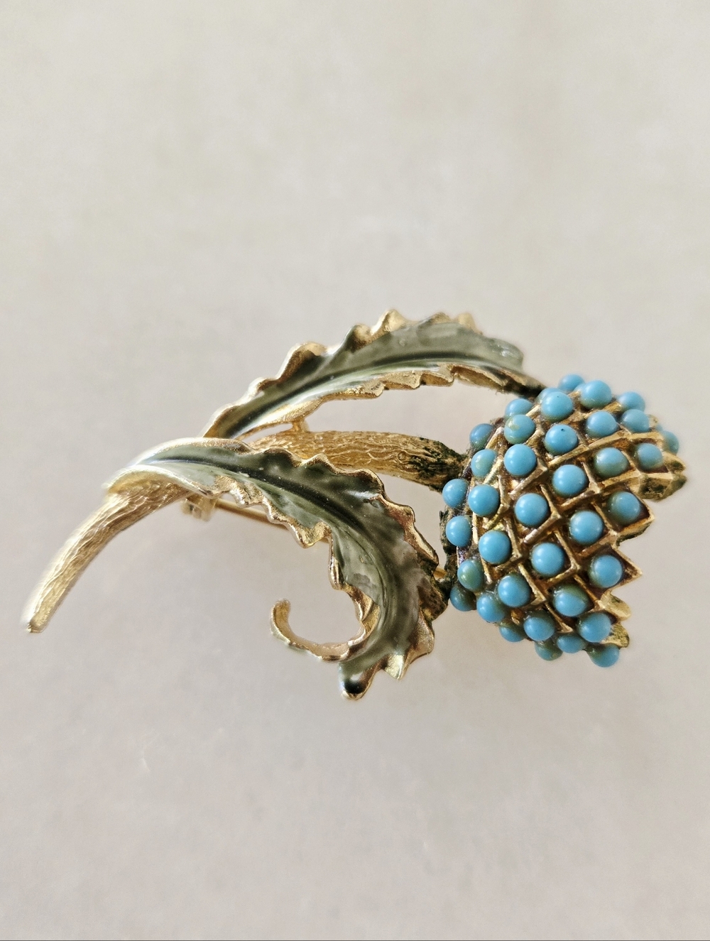 Vtg 50s Coro Flower Brooch, Nature,  Gold Tone